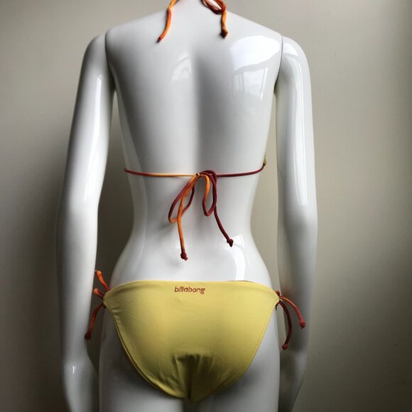 Billabong BLUE CRUSH era Vintage bikini tie dye reversible orange solid yellow - Picture 3 of 12